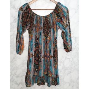 Boho Women Dress Size S Band Of Gypsies Blue And Orange Off Shoulder